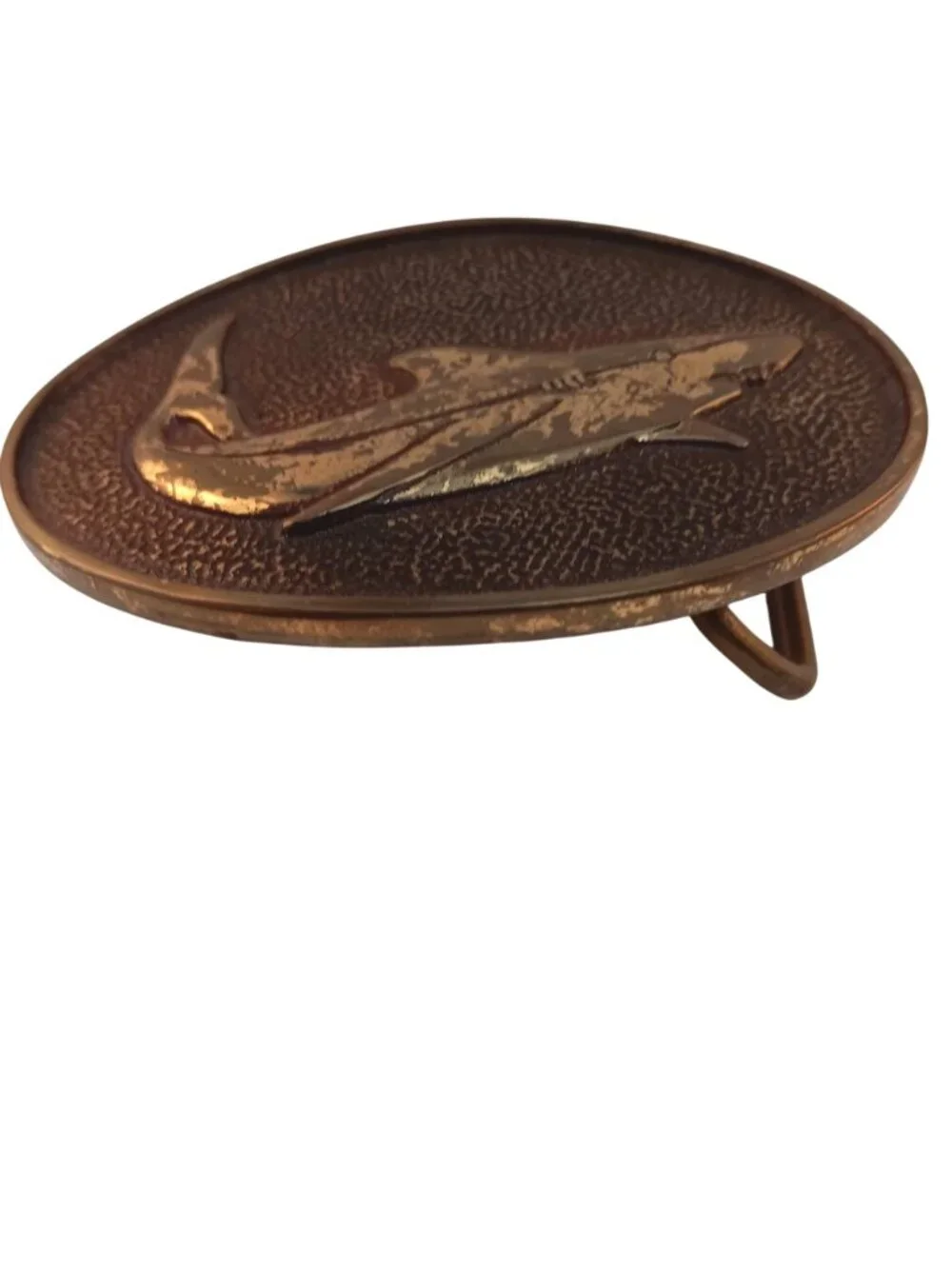 Vintage BTS Solid Brass Shark Belt Buckle Oval Design 3.5